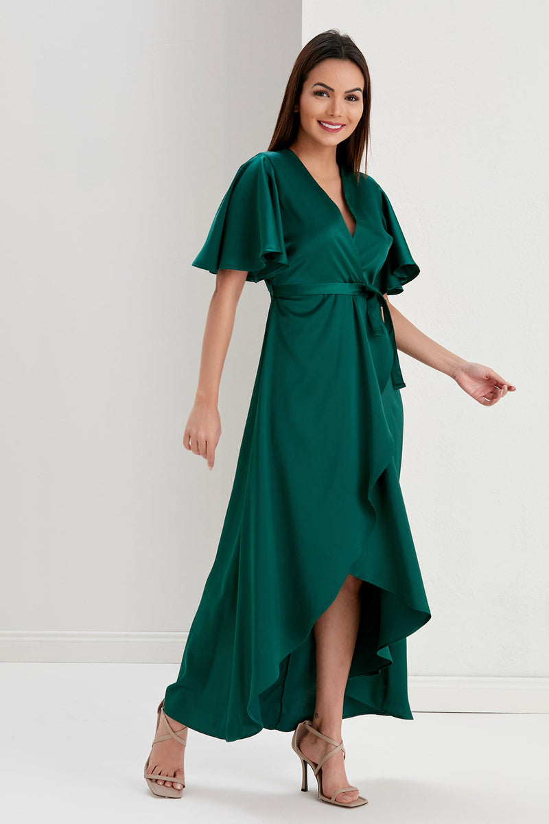 Midi Dress | Wholesale Dresses | Occasion Dress | Wrap Satin green ...